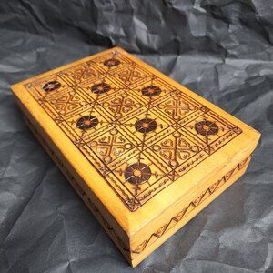 Antique vintage Hand Carved cute Wood box